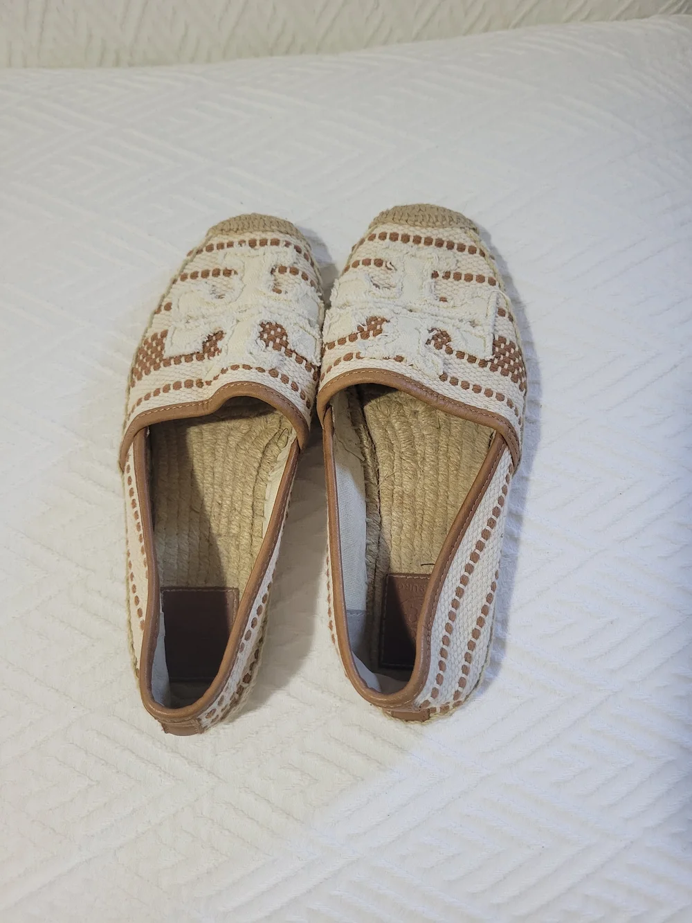 Tory Burch Cream and Tan Crochet Espadrille Flats